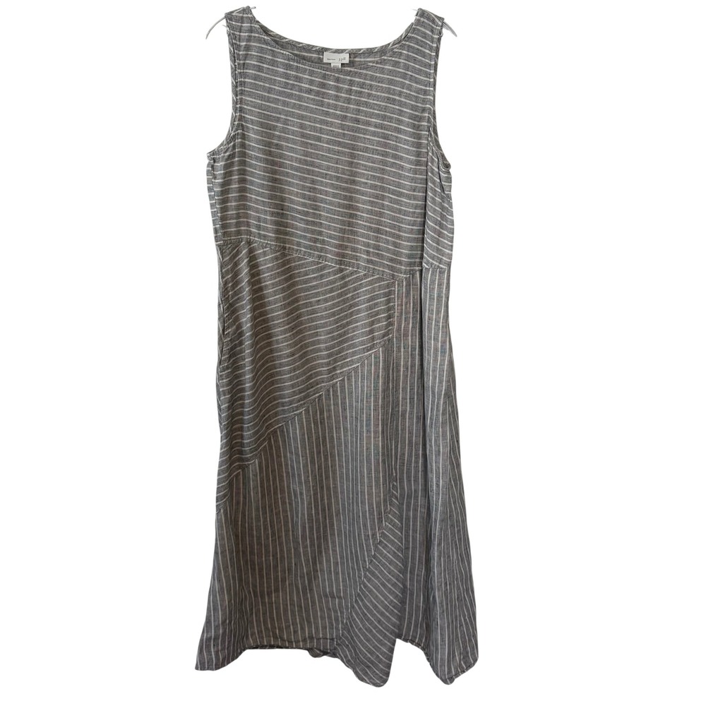 J. Jill Women's Black and‎ White Striped Linen Sleeveless Midi Dress in Size LP
